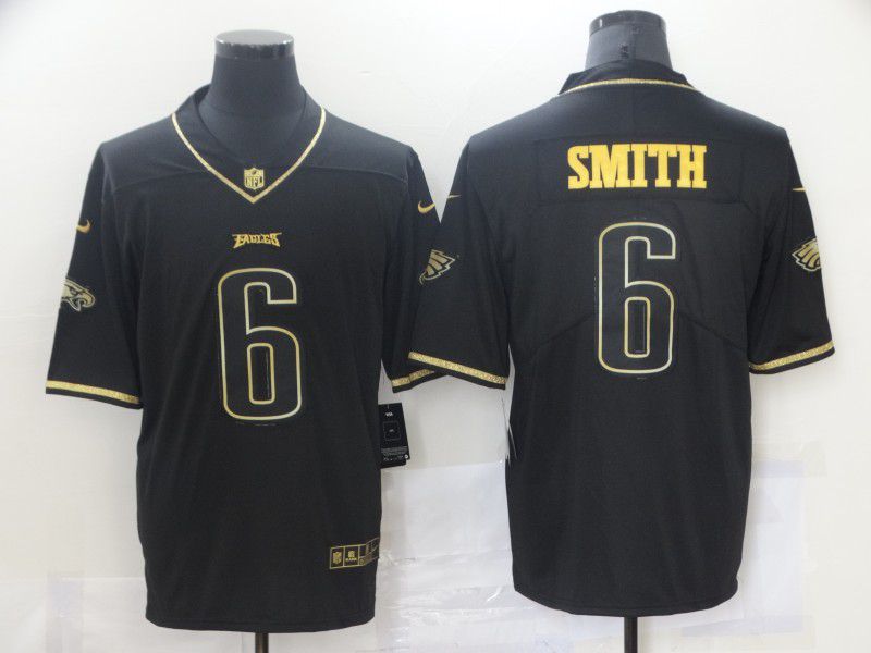 Men Philadelphia Eagles #6 Smith Black Retro Gold Lettering 2021 Nike NFL Jersey->new york giants->NFL Jersey